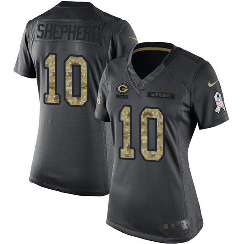 Green Bay Packers #10 Darrius Shepherd Black Women's Stitched Limited 2016 Salute to Service Jersey Womens