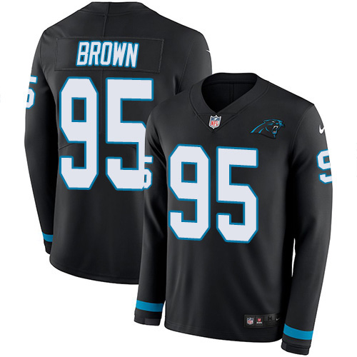 Carolina Panthers #95 Derrick Brown Black Team Color Men's Stitched Limited Therma Long Sleeve Jersey Men's