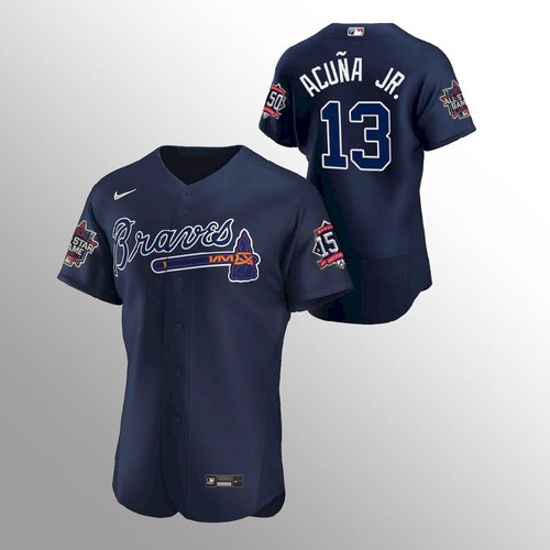 Atlanta Atlanta Braves #13 Ronald Acuna Jr. Men's 150th Anniversary 2021 World Series Authentic Jersey - Navy Men's