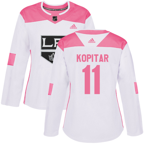 Adidas Los Angeles Kings #11 Anze Kopitar White/Pink Authentic Fashion Women's Stitched Jersey Womens