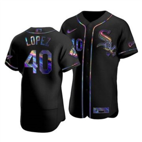Chicago Chicago White Sox #40 Reynaldo Lopez Men's Iridescent Holographic Collection Jersey - Black Men's
