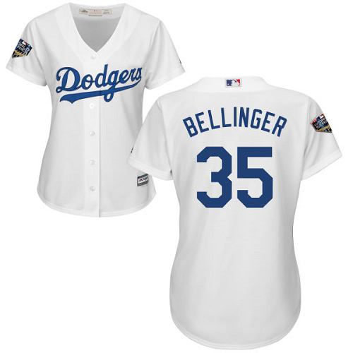 Los Angeles Dodgers #35 Cody Bellinger White Home 2018 World Series Women's Stitched Jersey Womens