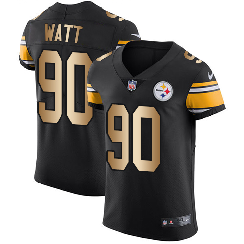 Steelers #90 T. J. Watt Black Team Color Men's Stitched Elite Gold Jersey
