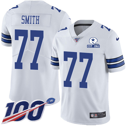 Dallas Cowboys #77 Tyron Smith White Men's Stitched With Established In 1960 Patch 100th Season Vapor Untouchable Limited Jersey Men's