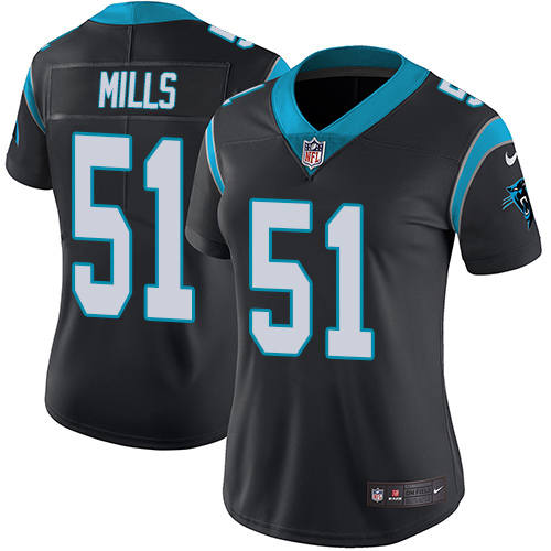 Carolina Panthers #51 Sam Mills Black Team Color Women's Stitched Vapor Untouchable Limited Jersey Womens