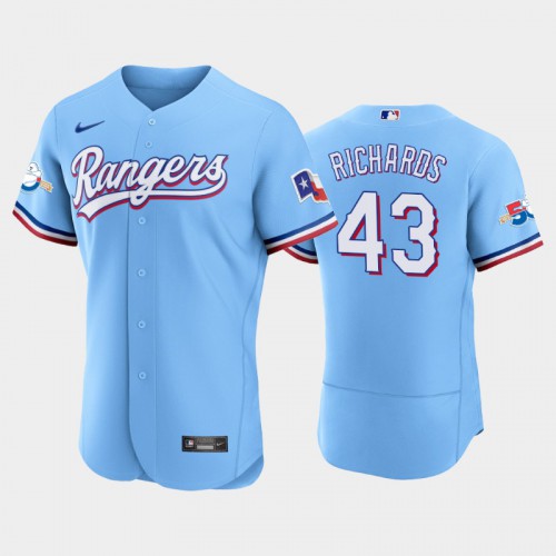 Texas Texas Rangers #43 Garrett Richards Authentic 50th Anniversary Men's Alternate Jersey - Light Blue Men's