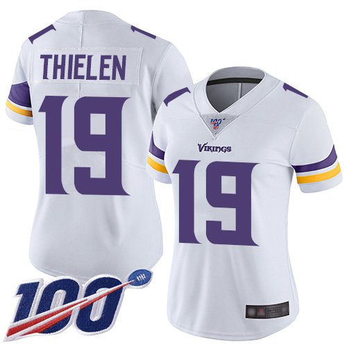 Vikings #19 Adam Thielen White Women's Stitched 100th Season Vapor Limited Jersey