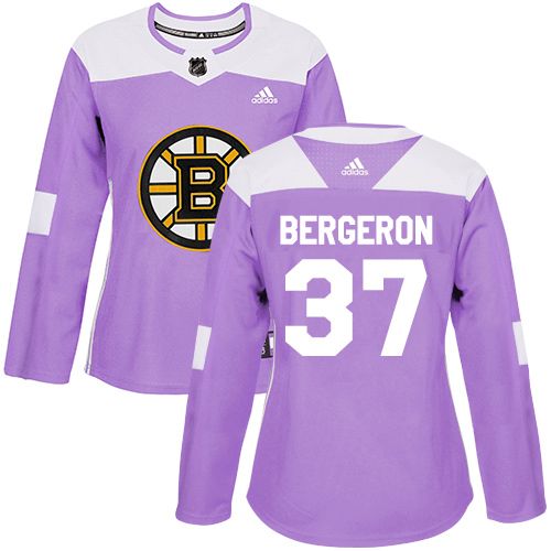 Adidas Boston Bruins #37 Patrice Bergeron Purple Authentic Fights Cancer Women's Stitched Jersey Womens