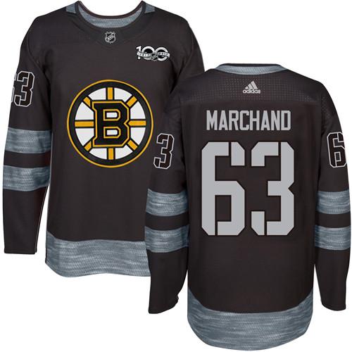 Adidas Boston Bruins #63 Brad Marchand Black 1917-2017 100th Anniversary Stitched Jersey Men's