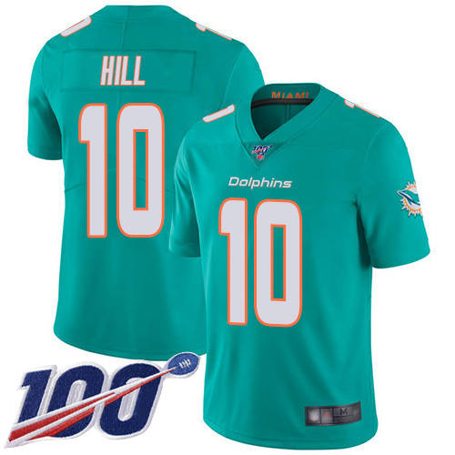 Dolphins #10 Tyreek Hill Aqua Green Team Color Youth Stitched 100th Season Vapor Untouchable Limited Jersey