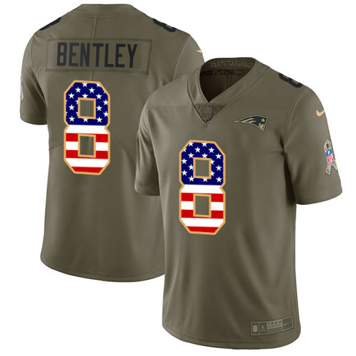 Patriots #8 Ja'Whaun Bentley Olive/USA Flag Men's Stitched Limited 2017 Salute To Service Jersey