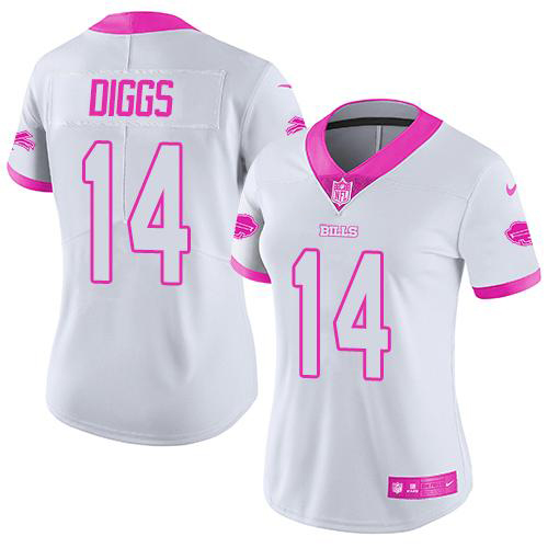 Bills #14 Stefon Diggs White/Pink Women's Stitched Limited Rush Fashion Jersey