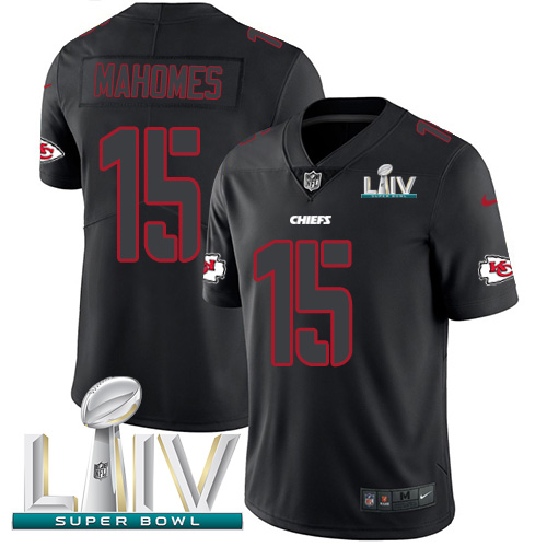 Chiefs #15 Patrick Mahomes Black Super Bowl LIV 2020 Men's Stitched Limited Rush Impact Jersey
