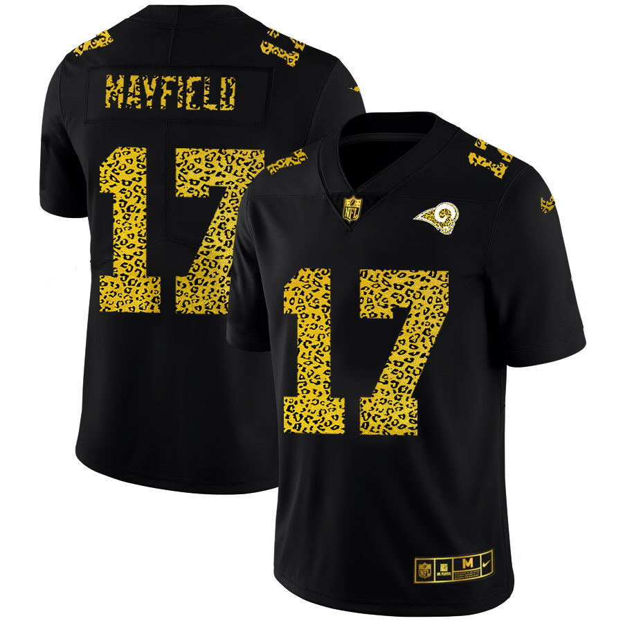Los Angeles Rams #17 Baker Mayfield Men's Leopard Print Fashion Vapor Limited Jersey Black