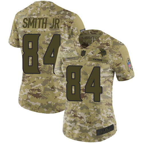 Minnesota Vikings #84 Irv Smith Jr. Camo Women's Stitched Limited 2018 Salute to Service Jersey Womens