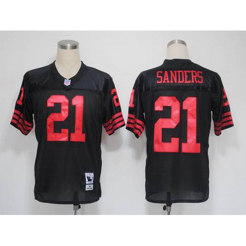 Mitchell and Ness San Francisco 49ers #21 Deion Sanders Black Stitched Jersey Men's