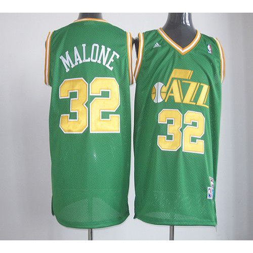 Utah Jazz #32 Karl Malone Green Throwback Stitched Jersey Mens