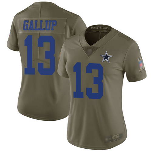 Cowboys #13 Michael Gallup Olive Women's Stitched Limited 2017 Salute To Service Jersey
