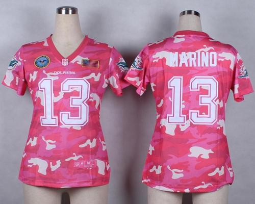 Dolphins #13 Dan Marino Pink Women's Stitched Elite Camo Fashion Jersey
