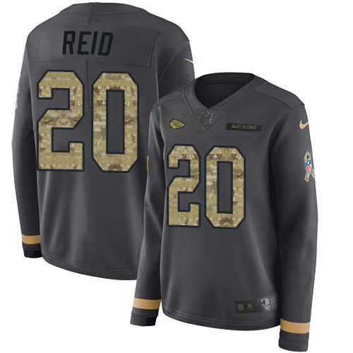 Kansas City Chiefs #20 Justin Reid Anthracite Salute to Service Women's Stitched Limited Therma Long Sleeve Jersey Womens