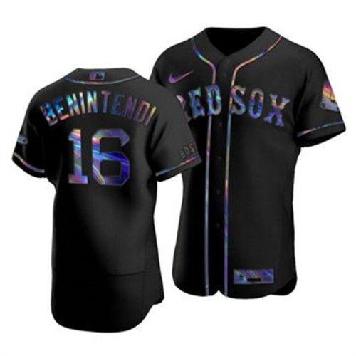 Boston Boston Red Sox #16 Andrew Benintendi Men's Iridescent Holographic Collection Jersey - Black Men's