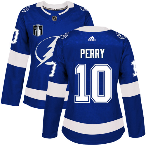 Adidas Tampa Bay Lightning #10 Corey Perry Blue Women's 2022 Stanley Cup Final Patch Home Authentic Stitched Jersey Womens