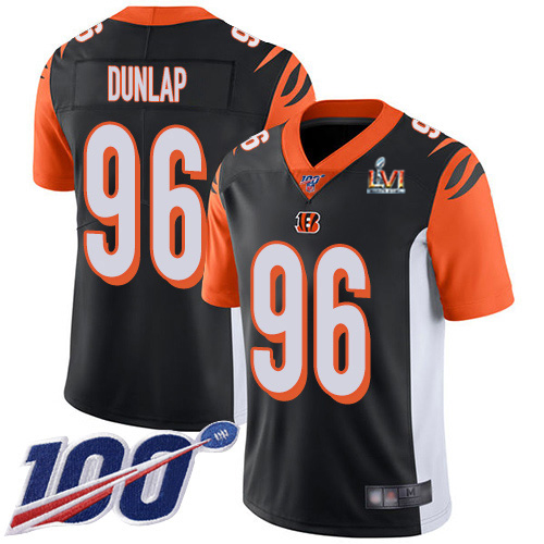 Cincinnati Bengals #96 Carlos Dunlap Black Team Color Super Bowl LVI Patch Men's Stitched 100th Season Vapor Limited Jersey Men's