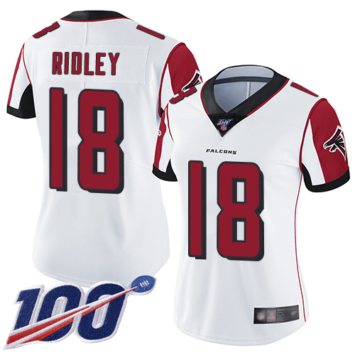 Falcons #18 Calvin Ridley White Women's Stitched 100th Season Vapor Limited Jersey