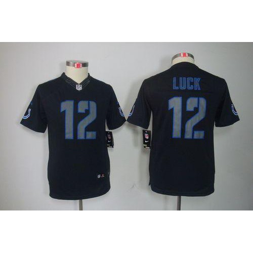 Indianapolis Colts #12 Andrew Luck Black Impact Youth Stitched Limited Jersey Youth