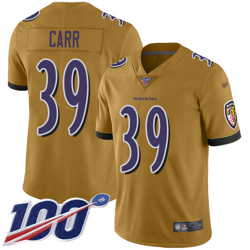 Baltimore Ravens #39 Brandon Carr Gold Men's Stitched Limited Inverted Legend 100th Season Jersey Men's