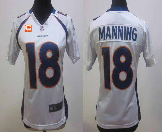 Broncos #18 Peyton Manning White With C Patch Women's Stitched Elite Jersey