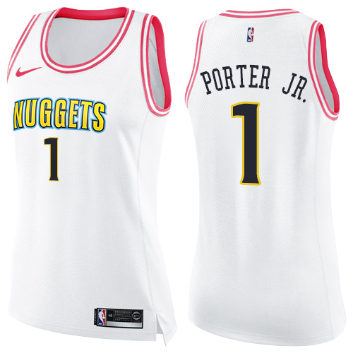 Denver Nuggets #1 Michael Porter Jr. White/Pink Womens Swingman Fashion Jersey Womens