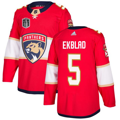Adidas Lightning #5 Aaron Ekblad Red 2023 Stanley Cup Final Patch Home Authentic Stitched Jersey