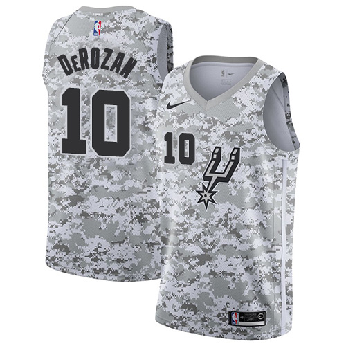 San Antonio Spurs #10 DeMar DeRozan White Camo Swingman Earned Edition Jersey Mens