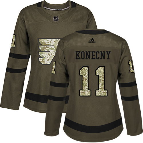 Adidas Philadelphia Flyers #11 Travis Konecny Green Salute to Service Women's Stitched Jersey Womens
