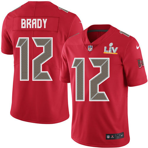 Buccaneers #12 Tom Brady Red Men's Super Bowl LV Bound Stitched Limited Rush Jersey