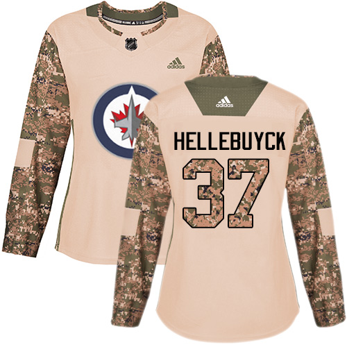Adidas Winnipeg Jets #37 Connor Hellebuyck Camo Authentic 2017 Veterans Day Women's Stitched Jersey Womens