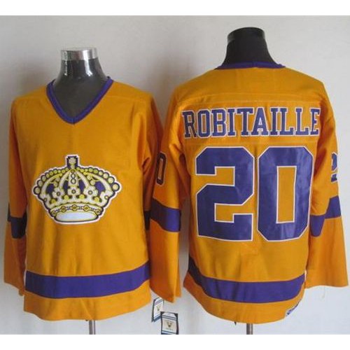 Los Angeles Kings #20 Luc Robitaille Yellow/Purple CCM Throwback Stitched Jersey Men's