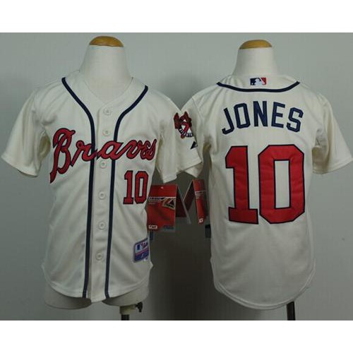 Atlanta Braves #10 Chipper Jones Cream Cool Base Stitched Youth Jersey Youth