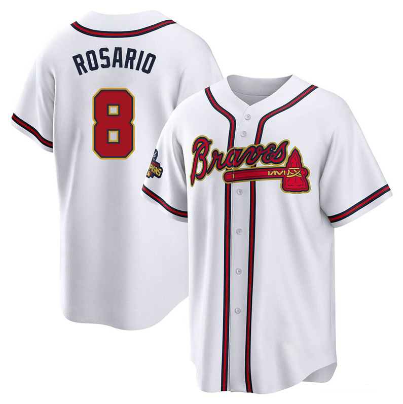 Men's Youth Women's Youth Women's #8 Eddie Rosario Atlanta Braves White 2022 Gold Program Jersey