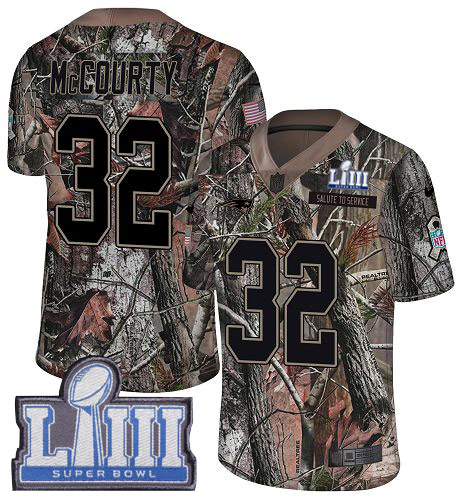 Patriots #32 Devin McCourty Camo Super Bowl LIII Bound Men's Stitched Limited Rush Realtree Jersey