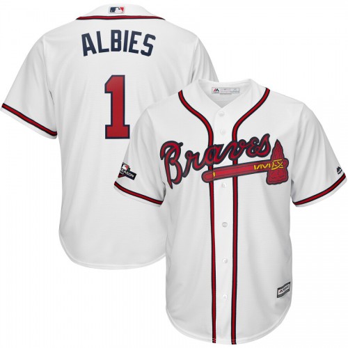 Atlanta Atlanta Braves #1 Ozzie Albies Majestic 2019 Postseason Official Cool Base Player Jersey White Men's
