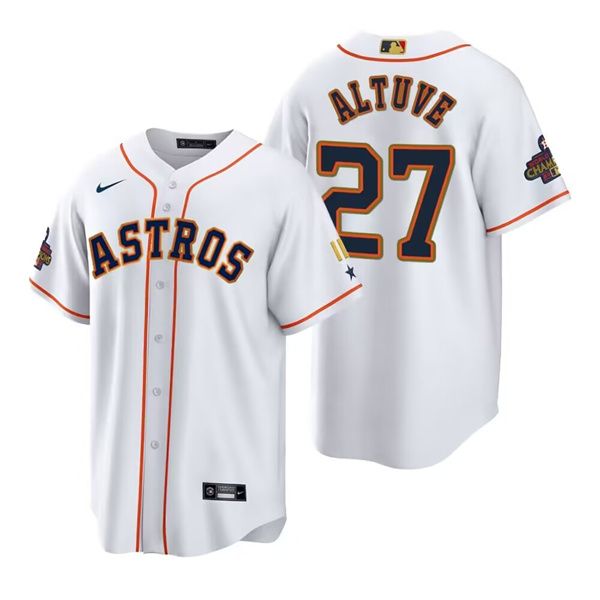 Houston Astros #27 Jose Altuve White Gold 2022 World Series Champions Stitched Men's Jersey