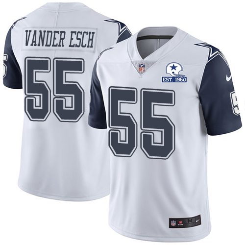 Cowboys #55 Leighton Vander Esch White Men's Stitched With Established In 1960 Patch Limited Rush Jersey