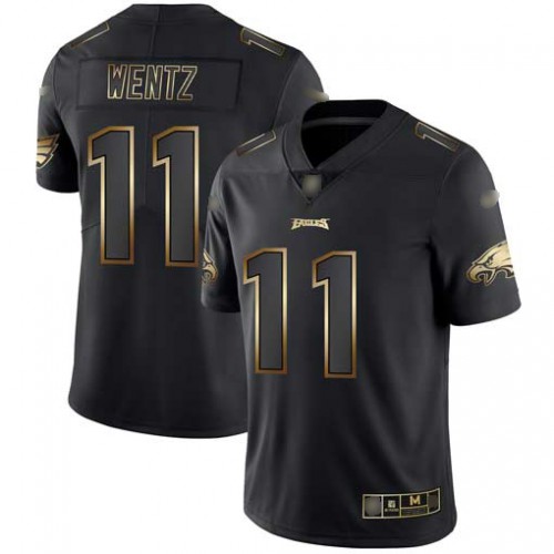 Philadelphia Eagles #11 Carson Wentz Black/Gold Men's Stitched Vapor Untouchable Limited Jersey Men's