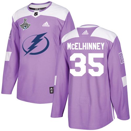 Adidas Tampa Bay Lightning #35 Curtis McElhinney Purple Authentic Fights Cancer 2020 Stanley Cup Champions Stitched Jersey Men's