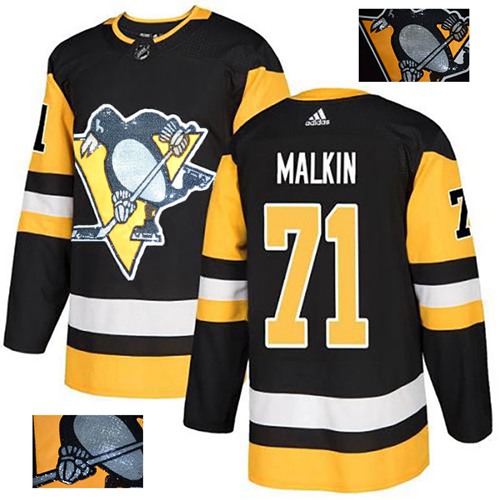 Adidas Pittsburgh Penguins #71 Evgeni Malkin Black Home Authentic Fashion Gold Stitched Jersey Men's