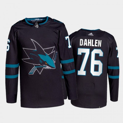 Adidas San Jose Sharks #76 Jonathan Dahlen Men's 2021-22 Alternate Authentic Jersey - Black Men's