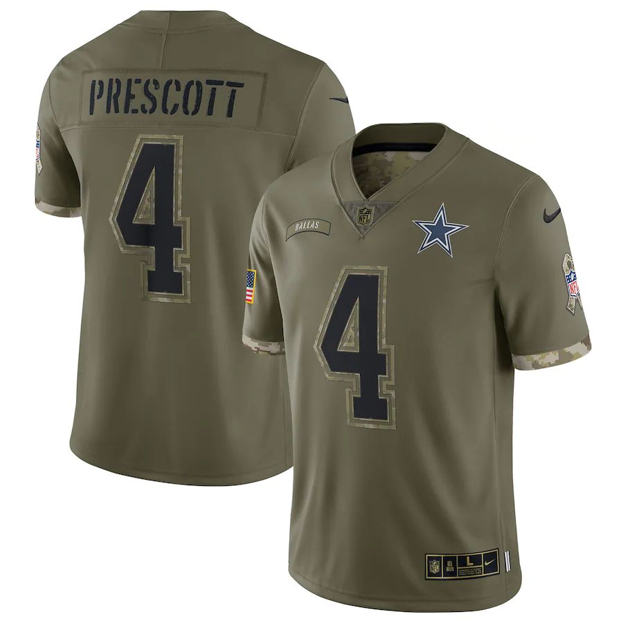 Dallas Cowboys #4 Dak Prescott Youth 2022 Salute To Service Limited Jersey - Olive