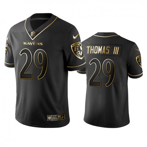 Baltimore Ravens #29 Earl Thomas III Black Golden Limited Edition Stitched Jersey Men's